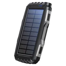 Denver PSO-20010 MK2 Solar Powerbank 20000 mAh Anthrazit Taschenlampe, Statusanzeige