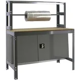 SimonRack Werkbank für Werkstatt, 910x760 mm, Rollenhalter und Schrank, Tragfähigkeit 400 kg, Grau - BT-4