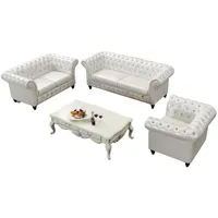 JVmoebel Wohnzimmer-Set Chesterfield Sofa Sofagarnitur Sessel Designer Polster Sitz, (3-St., Sofa-Set 3-Sitzer + 2-Sitzer + Sessel), Made in Europe weiß