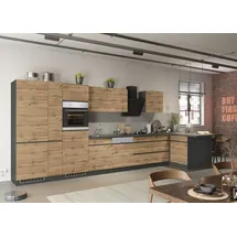 kochstation Winkelküche L-Form 490 cm braun