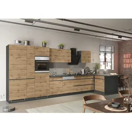 kochstation Winkelküche L-Form 490 cm braun