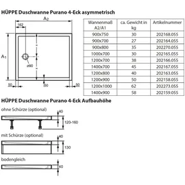 Hüppe Purano Rechteck-Duschwanne, 202159055