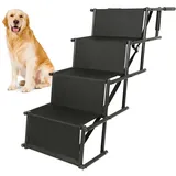 OHMG Hundetreppe Auto,Hunderampe Auto klappbar,Einstiegshilfe Hund Auto,Rampe Hund,Treppen/Stufen Für Hunde mit verstellbaren Stufen,Bis 75 kg Für alle Fahrzeuge nutzbar (Schwarz, 45 * 139 * 56-76CM)