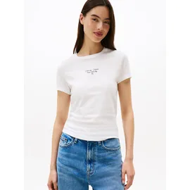 Tommy Hilfiger Tommy Jeans Damen T-Shirt Kurzarm Slim Logo Tee mit Rundhalsausschnitt, Weiß (Ecru), L - L