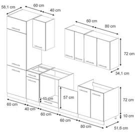 Vicco Küchenzeile Fame-Line 300 cm Eiche Paneel/Anthrazit