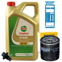 Ölwechsel Set Inspektion 5L Castrol Edge Titanium FST LL 5W-30 Öl Motoröl + HENGST Ölfilter + Öl Ablassschraube Verschlussschraube