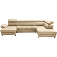 Stylife Wohnlandschaft, Ecru, Textil, Leder, Kombination Echtleder/Lederlook, Rindleder, 6-Sitzer, U-Form, 334x212 cm, Goldenes M, Lederauswahl, Stoffauswahl, seitenverkehrt erhältlich, Bettfunktion Hocker Rücken echt, Wohnzimmer, Sofas & Couches, Wohnlandschaften, Wohnlandschaften in U-Form