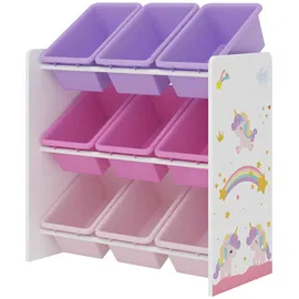 [en.casa] Kinderregal Muxía 60 x 62 x 26,5 cm Holzwerkstoff Einhorn rosa-lila-weiß