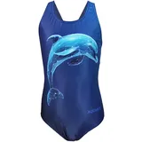 Mädchen Badeanzug Chlorresistent Schwimmanzug Wassersport Swimsuit Farbe Delfin digital Blau/Dunkelblau Größe 146 146