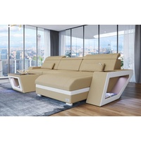 Sofa Dreams Ecksofa Polster Sofa Stoff Couch Catania L Form Stoffsofa, Mikrofaser, mit LED, ausziehbare Bettfunktion, mit USB-Anschluss, Ottomane beige|gelb