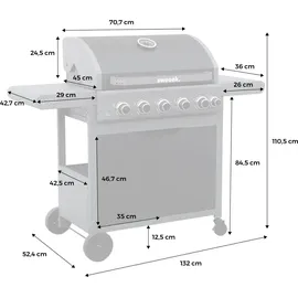 sweeek Gasgrill mit 5 Brennern + 1 Seitenbrenner schwarz