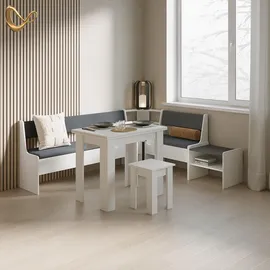 livinity® Eckbankgruppe, Weiß 210 x 120 cm mit Tisch