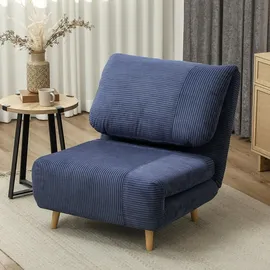 Homcom Schlafsofa Schlafsessel Verstellbar Klappmatratze Gästebett im Cord-Optik, für Schlafzimmer, Wohnzimmer Blau 82 x 89 x 83 cm