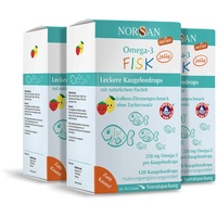 NORSAN Omega 3 FISK Jelly 120 hochdosiert 3er Pack (3x 120 Jellys) / Omega 3 für Kinder 1.000mg pro Portion/hochwertiges Omega 3 Öl mit EPA & DHA/Tagesdosis 4 Kapseln Premium Omega 3
