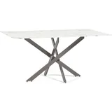 Rechteckiger Tisch mit gehärteter Glasplatte in Marmoroptik und gekreuztem Metallgestell – modernes, elegantes und stabiles Design für Küche, ... - Weiß/Beige