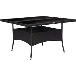 vidaXL Garten-Esstisch Schwarz Poly Rattan und Glas