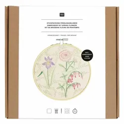 Rico Design Stickpackung Vorgezeichnet Frühlingsblumen – Stickset mit Bambusring