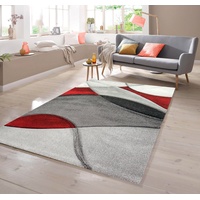 Teppich Teppich modern abstrakt in rot grau schwarz, TeppichHome24, rechteckig grau|rot|schwarz 80 cm x 150 cm