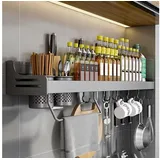 luxuskollektion Gewürzregal Wand Hängend 8 Haken 2 Hängebecher 50cm Grau