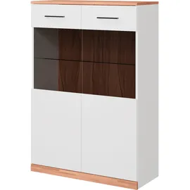 Home Affaire Vitrine HOME AFFAIRE "Ribe, 125 cm hoch, Fronten Massivholz, 4 breite Fächer", weiß (weiß, kernbuche), B:87cm H:125cm T:35cm, Holz teilmassiv, Schränke, Vitrine, Korpus Holzwerkstoff, 2Türen mit Glaseinsatz, einlegeboden verstellbar