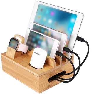USB Ladestation Mehrere Geräte, Handyladestationen aus Holz, Handy Organizer Ladestation, Ablage für Handy Ladestation, für Smartphone, Tablet, Kopfhörer, Kein Ladegerät, für iOS, Android