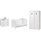 Vipack AMORI 4-tlg Set best. aus: Babybett 60x120 cm, Kommode m. 3 Schubladen, Wickelaufsatz, Kleiderschrank 2-trg., weiß lackiert