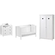 Vipack AMORI 4-tlg Set best. aus: Babybett 60x120 cm, Kommode m. 3 Schubladen, Wickelaufsatz, Kleiderschrank 2-trg., weiß lackiert