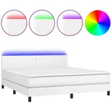 vidaXL Boxspringbett mit Matratze & LED Weiß 180x200 cm Kunstleder