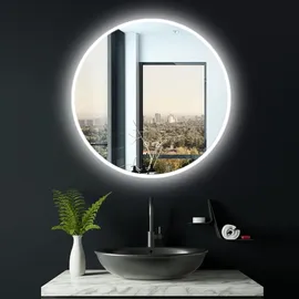 PonteSino HOKO Badspiegel LED Antibeschlag rund 60cm+LED Wechsel Warmweiß-Kaltweiß-Neutral 2700-6500K. Licht mit Touch Schalter/Wandschalter einschaltbar).... - Transparent