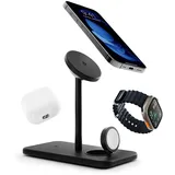 Twelve South HiRise 3 Deluxe-Twelve South 3-in-1 MagSafe + Qi2 Ladeständer für iPhone, Uhr und AirPods, Schwarz