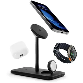 Twelve South HiRise 3 Deluxe-Twelve South 3-in-1 MagSafe + Qi2 Ladeständer für iPhone, Uhr und AirPods, Schwarz