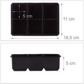 Relaxdays Eiswürfelform Silikon, wiederverwendbar, XXL Silikonform für 5 cm Eiswürfel, 6 einzelne Eiswürfel, schwarz