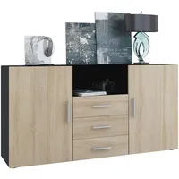 Vladon Sideboard, Eiche San Remo, 138.5x71.5x35 cm, Wohnzimmer, Kommoden