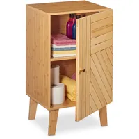 Relaxdays Badschrank Bambus, verstellbare Ablage, variabel montierbare Tür, HBT: