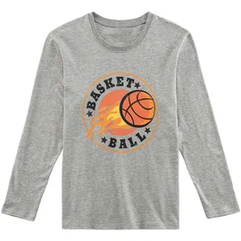 AUTHENTIC LE JOGGER AUTHENTIC LE JOGGER, Jungen, Gr. 134/140, grau (grau meliert, schwarz), Jersey, Obermaterial: 100% Baumwolle, meliert, unifarben, Basic, bequem lang, Rundhals, abgesteppte Kante, Homewear-Sets Pyjama, Schlafanzug mit Basketball-Aufdruck