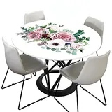 Morbuy Rund Tischdecke Elastisch, Blumen Drucken Rund Tischdecken Wasserdicht Lotuseffekt Abwaschbar Abwischbar Tischtuch für Dekoration Küchentisch Garten Outdoor (Durchmesser 90cm,Strauß)