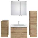 Saphir Badmöbel-Set »6005 Sprint 4-teilig, Keramik-Waschtisch mit LED-Spiegelschrank«, (5 St.), Unterschrank, Midischrank, inkl. Türdämpfer, 4 Türen, 5 Schubladen, braun