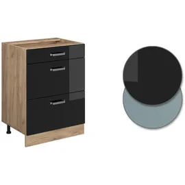 Vicco Küchenunterschrank Schwarz 60 cm mit Schubladen, ohne Arbeitsplatte