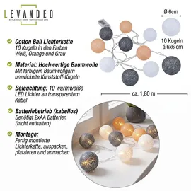 levandeo LED Lichterkette Baumwolle 2 m Warmweiß