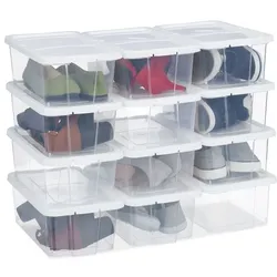 Relaxdays Schuhboxen Kunststoff 12er Set Weiß,Transparent