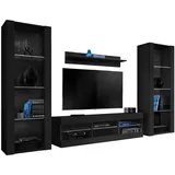 komodee Wohnzimmerset, Schwarz, Schwarz, Holzwerkstoff, 9 Fächer, Rechteckig, 250x159x35 cm, Wohnzimmer, Wohnwände, Wohnwand-Sets