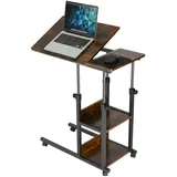 Relaxdays Laptoptisch, 63–90 cm höhenverstellbar, neigbar, Beistelltisch mit Rollen, 2 Ablagen, C-Form, braun/ schwarz