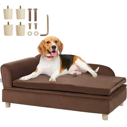 VEVOR Haustiersofa, Hundecouch für große Hunde und Katzen, weiches, samtiges Hundesofabett, 50 kg belastbares Katzensofa, Hundebett Haustierbett Dunkelbraun