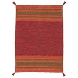 carpetfine Teppich »Kelim Azizi«, rechteckig, 5 mm, Baumwolle, Wendeteppich mit Fransen, Wohnzimmer rot 160 cm x 230 cm x 5 mm