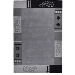 Wollteppich THEKO "Ambadi", grau, B:90cm H:14mm L:160cm, Schurwolle, Teppiche, reine Schurwolle, handgetuftet, mit Bordüre, modern