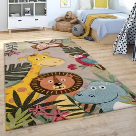 Paco Home Kinderteppich Teppich Kinderzimmer Junge Mädchen Modern Tier Motiv Dschungel Beige Braun Grün, Grösse:160x230 cm