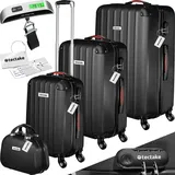 Tectake Hartschalenkoffer-Set, 4-teilig, 3 Trolleys, 1 Beauty Case inkl. Kofferwaage und -anhänger, 360° drehbare, abnehmbare Rollen, mit Sicherheits-Zahlenschloss