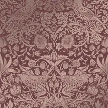 William Morris At Home Vliestapete Strawberry Thief Fibrous 10 m Burgundy FSC®