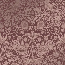 William Morris At Home Vliestapete Strawberry Thief Fibrous 10 m Burgundy FSC®