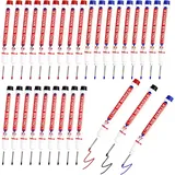Jssevn-30 Stück Tieflochmarker, Wasserfeste Stifte Mit Langer Spitze, 22 Mm Feine Spitze, Zimmermannsmarker, Schwarz, Blau, Rot